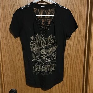 Affliction Black Short Sleeve Graphic Lace-Up Tee